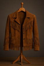 Giacca western donna pelle scamosciata marrone con frange - stile classico cowgirl