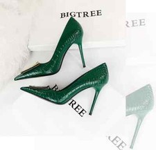 Decolte Scarpe Donna Alte 10 cm Verde Oro Lucido Raso Pelle Sintetica 68119