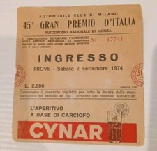 Biglietto 45° Gran Premio D' Italia 1974 Monza Automobile Club D' Italia Prove
