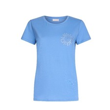LIU-JO T SHIRT DONNA MAGLIETTA A MANICHE CORTE MODA LOGO E STRASS BLUE BONNET WA
