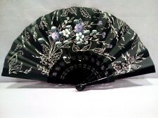 VENTAGLIO IN STOFFA CON FIORI DIPINTI A MANO  REF.254 (CM.44X23) - VINTAGE-1990 