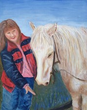 Sconosciuto Pittore Ragazza Con Cavallo Quadro a Olio Espressiva Moderno 40X50
