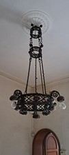 Lampadario antico ferro battuto originale e tre ghiere e  cinque lampade più una