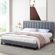 Homfa Struttura Letto King, Struttura Letto Piattaforma Imbottita con Testiera Regolabile