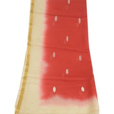 Sanscriti Vintage Dupatta Stola Lunga Pura Seta Kota Doria Velo Stampato Avorio