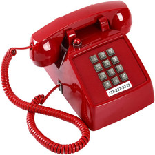 Telefono con cavo rosso, telefono da scrivania vintage con indicatore di squillo visibile, grande B