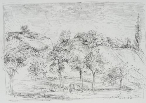 Paesaggio idilliaco con mucca