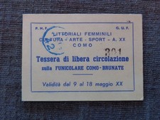 FASCISMO GUF LITTORIALI FEMMINILI TESSERA XX LIBERA CIRCOLAZIONE COMO BRUNATE