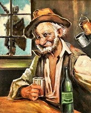 QUADRO STAMPA SU TELA CANVAS  teomondo scrofalo drive in vecchio con boccale  