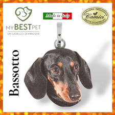Ciondolo pendente cane argento 925 razza Bassotto rodiato foto smalto Made Italy