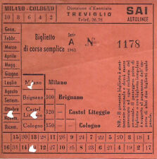 Biglietto velina vintage Autolinee SAI Milano Cologno  1961