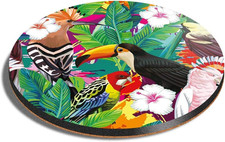 1 X Sottobicchiere Rotondo - Uccelli Tropicali Animali Esotici Con Retro in Sugh