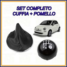 CUFFIA E POMELLO LEVA CAMBIO PER FIAT 500 2007 2015 CON GHIERA CORNICE CROMATA