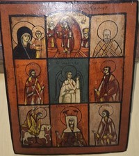 Antica Icona Dipinta Con 9