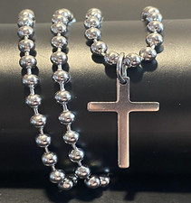 Collana con ciondolo croce in acciaio inox da uomo catenina rosario crocifisso 