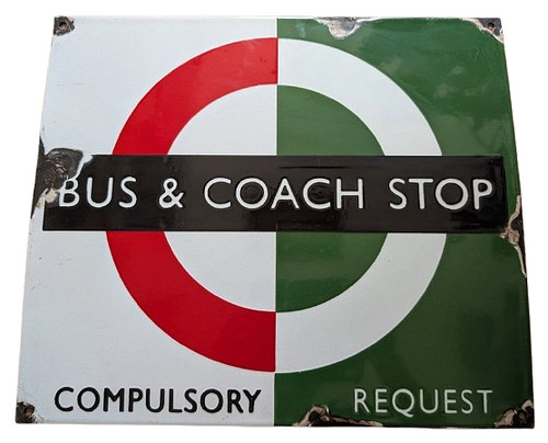 Bus stop enamel sign - stop,