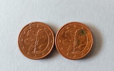 2 monete rare da 1 centesimo con foglio di quercia G e D anno 2002 da collezione