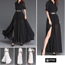 Vestito Donna Abito Lungo Chiffon con Spacco Woman Maxi Dress 110278B