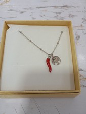 Collana Colore Argento Con Pendente A Forma Di Corno E Albero Della Vita