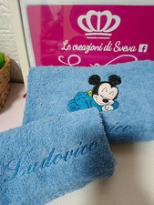 set asciugamani bagno ricamati personalizzati topolino bambino idea regalo