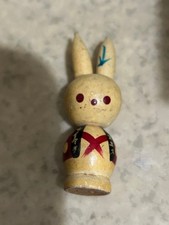 Bambola Kokeshi coniglietto in legno, dipinta a mano, epoca Showa retrò, 6...