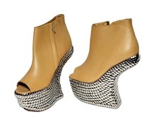 NIGHT TICK Havana Last 8,5 M/39 Jeffrey Campbell stivali plateau pelle marrone borchie