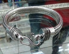 BRACCIALE piatto bagno argento indiano 97 gr 21 22 cm CODA DI TOPO  snake  