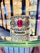 Anello Oro Giallo e Bianco 18 Kt 750 Con Diamanti 0,33ct E Rubino0,45Ct. 9,10 Gr