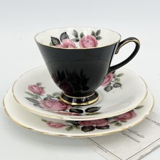 Tazza da tè The in porcellana Old Royal Tazzina inglese Fiore Rose Nero piattino