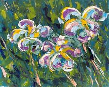 Accattivante dipinto ad olio. Fiori di iris. ORIGINALE. Arte impressionista firmata