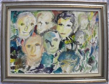 Ernesto TRECCANI (Milano 1920-2009) Un POPOLO di VOLTI OLIO su TELA cm50x70 1980