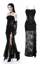 DARK IN LOVE Donne Nero Punk Gotico Pizzo See-Through Sexy Pizzo Maxi Strap Dress
