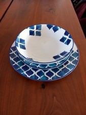Servizio di 6 piatti in ceramica bianchi e blu