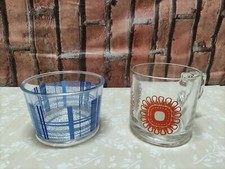 Tazza e Ciotola Nutella Vintage Vetro da Cucina Anni 70 Serie Fiori e Strisce