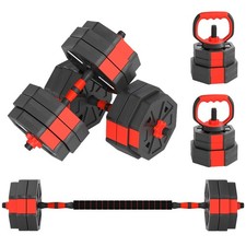 SPORTNOW Set Pesi Palestra 4 in 1 30kg con Manubri, Kettlebell, Bilanciere Rosso