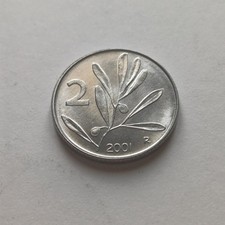 Moneta Repubblica Italiana 2 Lire Ulivo 2001 Non Comune Fior Di Conio Lotto 1716