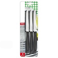 SET 6 COLTELLI DA TAVOLA CUCINA LAMA INOX DENTATA MANICO VARI COLORI