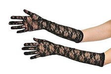 Guanti lunghi Femmina Donna ricamati in pizzo eleganti nero trasparenti I.24089