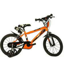 Bici 16 MTB Bicicletta Arancione Per Bambino Con Scudo Rotelle E Parafanghi Dino
