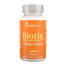 [219,07€/1kg] Biotina Zinco Selenio Compresse Alto Dosaggio -BIOMENTA- 365pz - Vegan