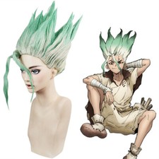 Parrucca cosplay anime Dr.Stone Ishigami Senkuu verde mix puntelli capelli corti sintetici