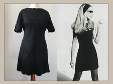 Mini abito Zara nero scamosciato ricamato floreale stile vintage anni 70 festa taglia M 10