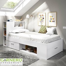Letto singolo bianco 2 cassetti e libreria DERBY cameretta bambini stile moderno