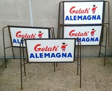 ECCEZIONALE LOTTO 4 TABELLE PUBBLICITARIE BIFACCIALI GELATI ALEMAGNA TRANSENNA