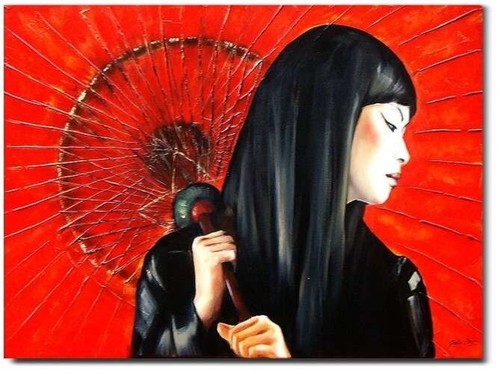 Geisha dipinto a olio - -,