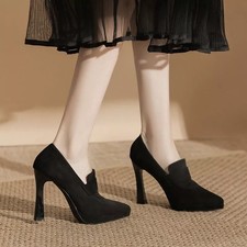 Decolte Mocassino Nere Eleganti Con Plateau Moda Donna Tacco Alto 10 Cm CF53139