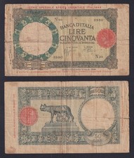 Banconota Italia Africa Orientale 50 lire Lupetta Capitolina 1938 P.-1a MB+/F+