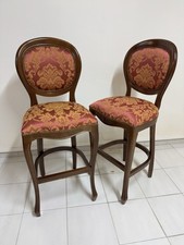 Coppia sgabelli da cucina In Faggio Finitura Noce.  Seduta E Schiena In Tessuto