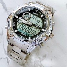 OROLOGIO POLSO UOMO ANALOGICO DIGITALE MULTIFUNZIONE CRONOGRAFO SILVER