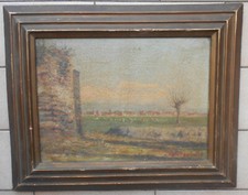 QUADRO AD OLIO FIRMATO GRIFFONI ? 1948 PAESAGGIO CAMPAGNA E PECORE SFONDO CITTA'